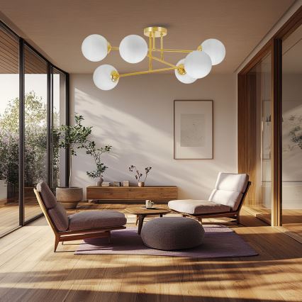 Hanglamp met vaste pendel 6xE27/35W/230V diameter 80 cm goud