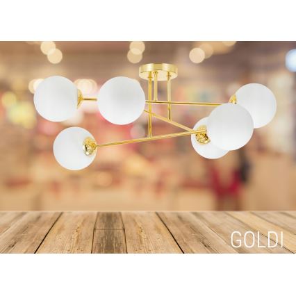 Hanglamp met vaste pendel 6xE27/35W/230V diameter 80 cm goud