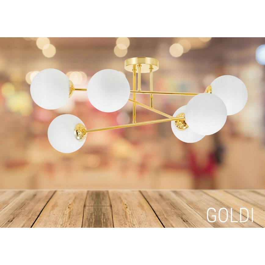 Hanglamp met vaste pendel 6xE27/35W/230V diameter 80 cm goud