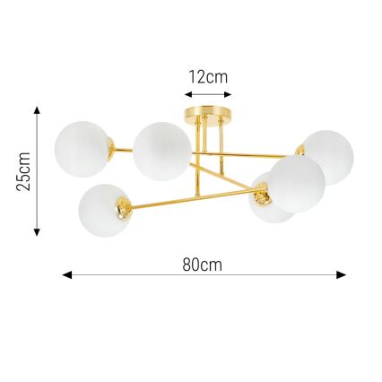 Hanglamp met vaste pendel 6xE27/35W/230V diameter 80 cm goud