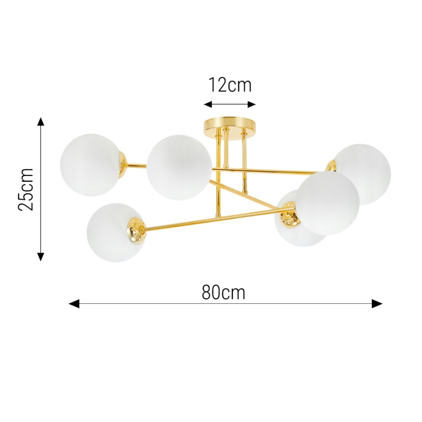 Hanglamp met vaste pendel 6xE27/35W/230V diameter 80 cm goud