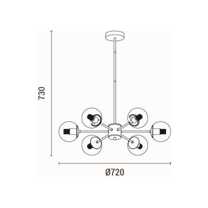 Hanglamp met vaste pendel 6xE27/40W/230V messing
