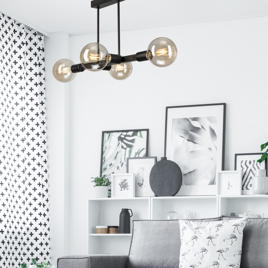 Hanglamp met vaste pendel ASTRID 4xE27/60W/230V zwart