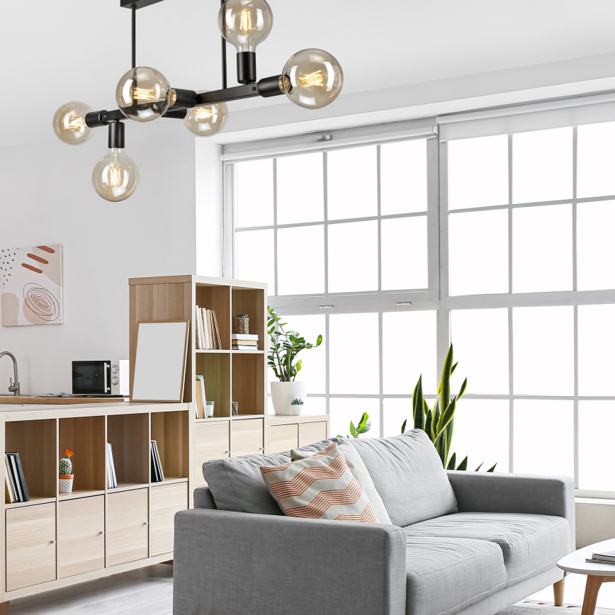 Hanglamp met vaste pendel ASTRID 6xE27/60W/230V zwart