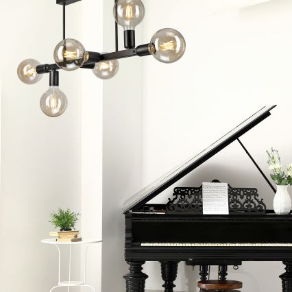 Hanglamp met vaste pendel ASTRID 6xE27/60W/230V zwart