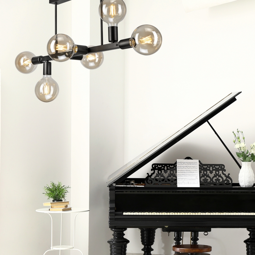 Hanglamp met vaste pendel ASTRID 6xE27/60W/230V zwart