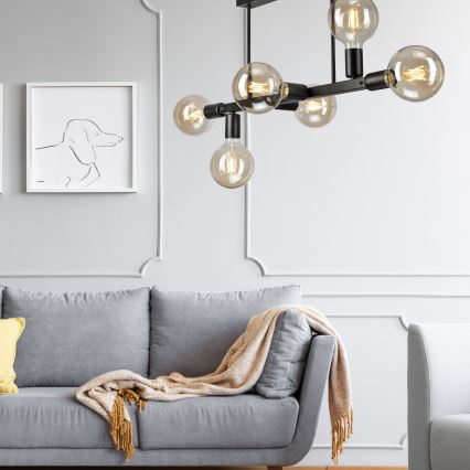 Hanglamp met vaste pendel ASTRID 6xE27/60W/230V zwart