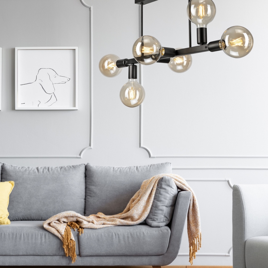 Hanglamp met vaste pendel ASTRID 6xE27/60W/230V zwart