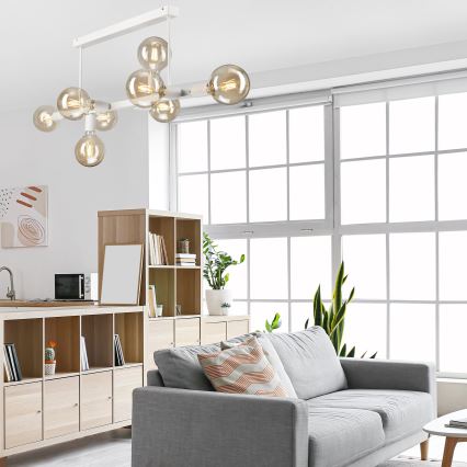 Hanglamp met vaste pendel ASTRID 8xE27/60W/230V wit