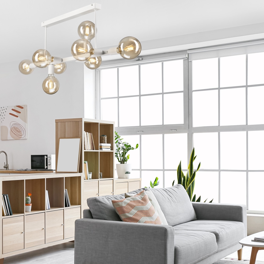 Hanglamp met vaste pendel ASTRID 8xE27/60W/230V wit