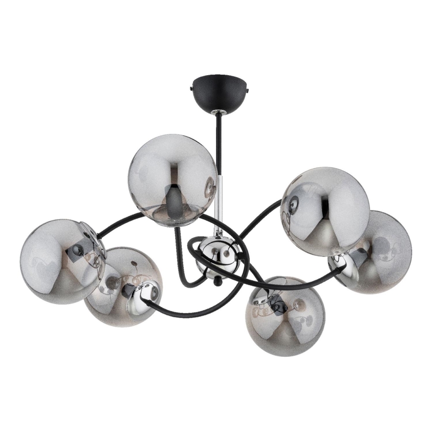 Hanglamp met vaste pendel AURORA 6xE14/10W/230V zwart/glanzend chroom