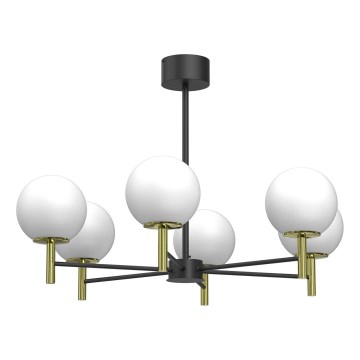 Hanglamp met vaste pendel AWINION 6xE27/15W/230V wit/goud/zwart