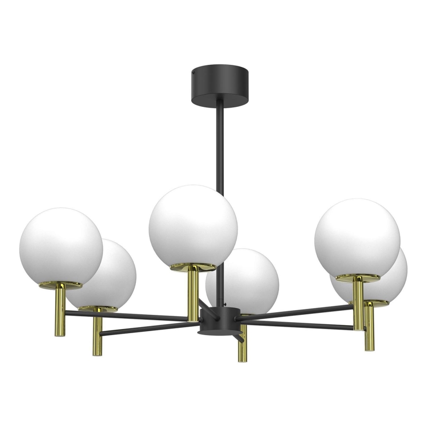 Hanglamp met vaste pendel AWINION 6xE27/15W/230V wit/goud/zwart