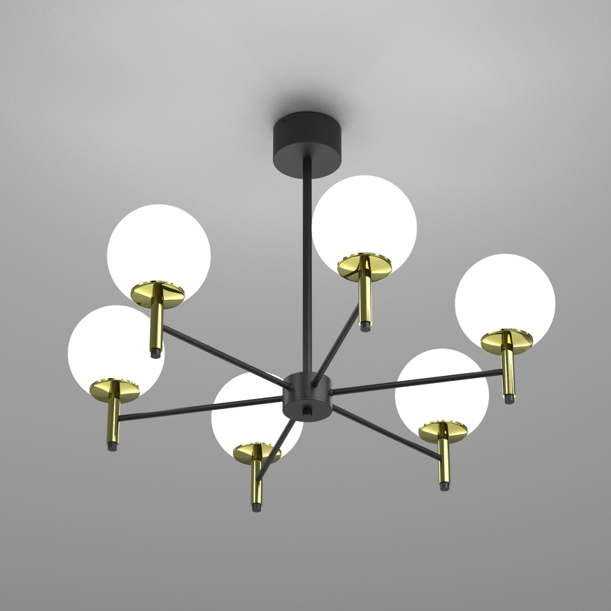 Hanglamp met vaste pendel AWINION 6xE27/15W/230V wit/goud/zwart