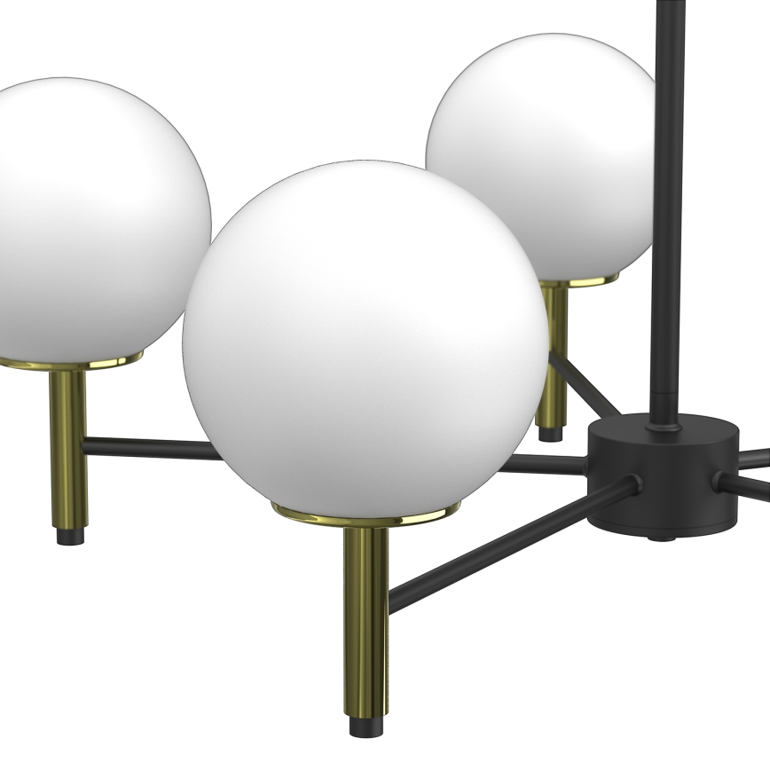 Hanglamp met vaste pendel AWINION 6xE27/15W/230V wit/goud/zwart