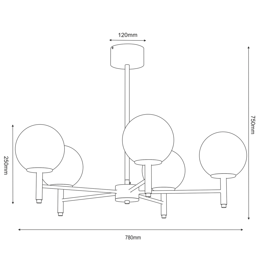 Hanglamp met vaste pendel AWINION 6xE27/15W/230V wit/goud/zwart