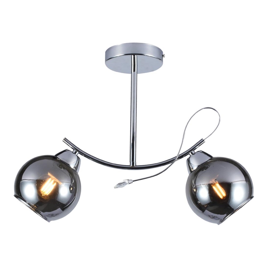 Hanglamp met vaste pendel CONNOR 2xE27/15W/230V glanzend chroom/grijs