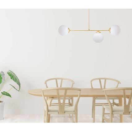 Hanglamp met vaste pendel FIRA 3xE27/60W/230V goud