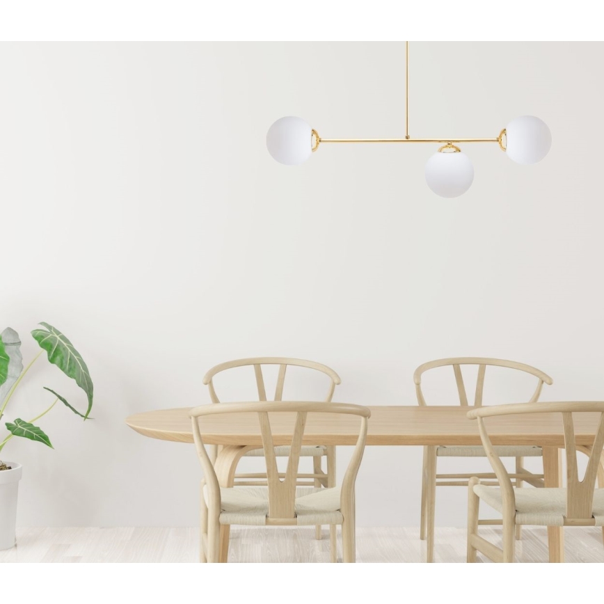 Hanglamp met vaste pendel FIRA 3xE27/60W/230V goud