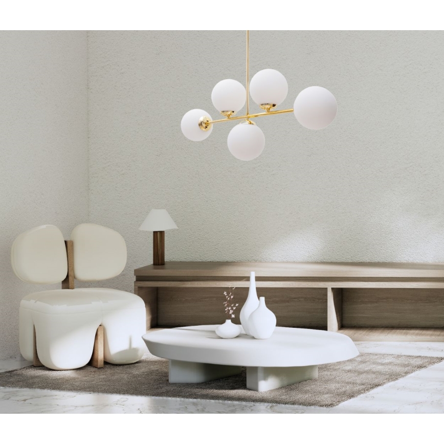 Hanglamp met vaste pendel FIRA 5xE27/60W/230V goud