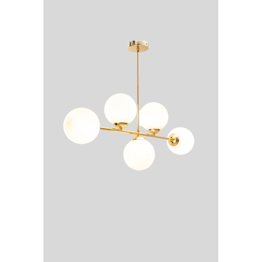 Hanglamp met vaste pendel FIRA 5xE27/60W/230V goud
