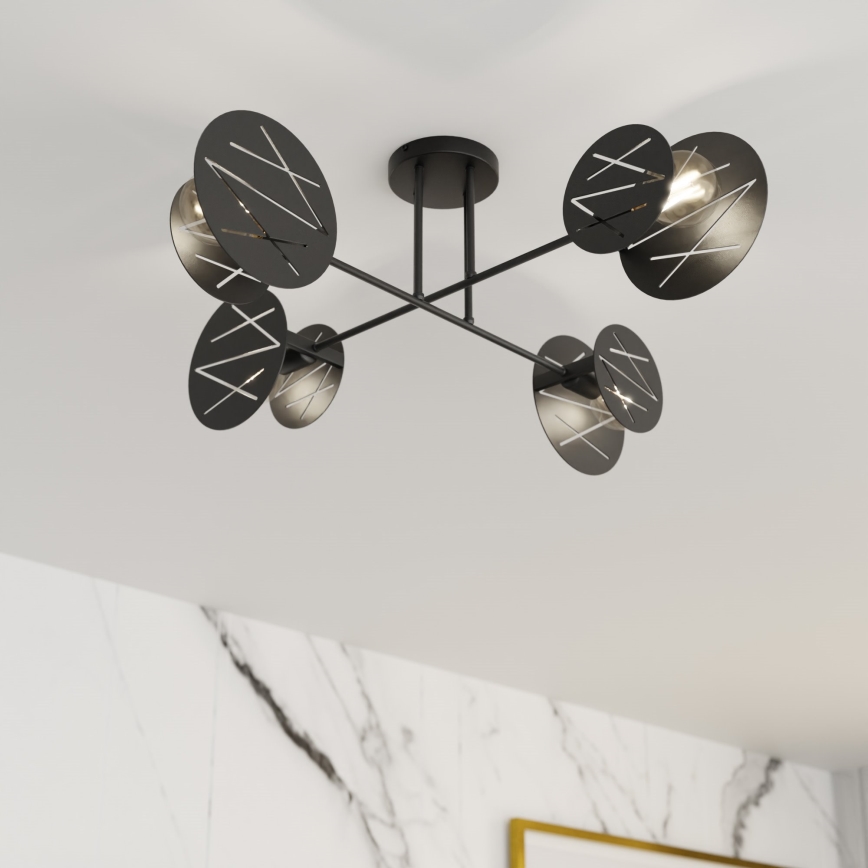 Hanglamp met vaste pendel FRICK 4xE27/15W/230V zwart