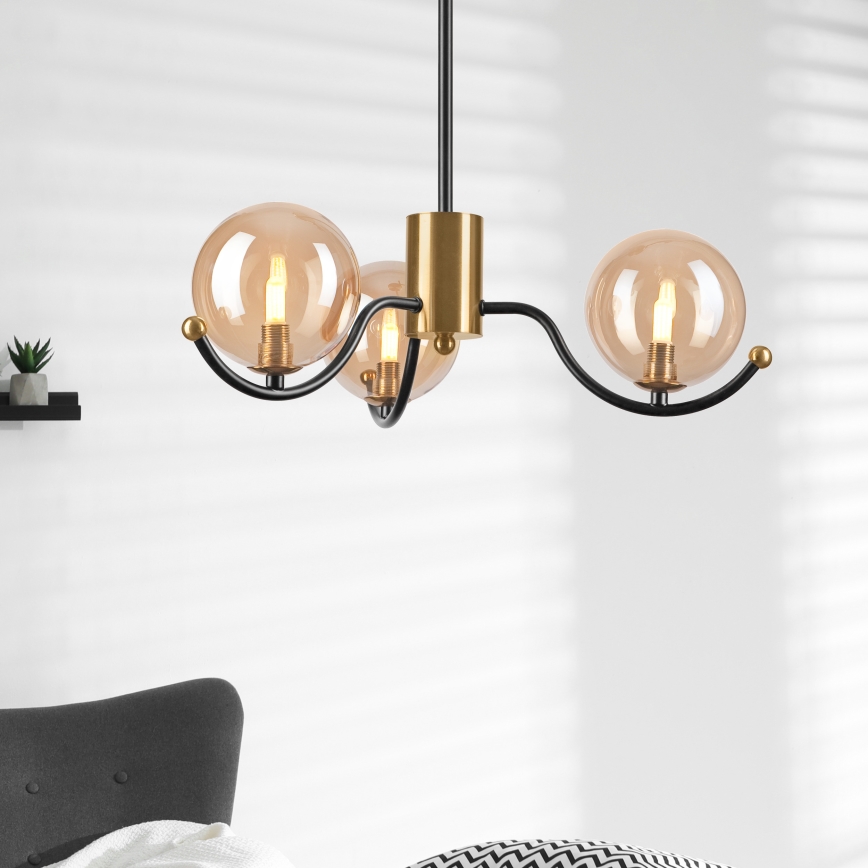 Hanglamp met vaste pendel GEORGIA 3xE14/5W/230V goud/gerookt beige
