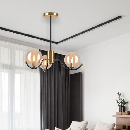 Hanglamp met vaste pendel GEORGIA 3xE14/5W/230V goud/gerookt beige