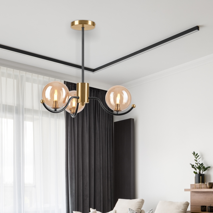 Hanglamp met vaste pendel GEORGIA 3xE14/5W/230V goud/gerookt beige