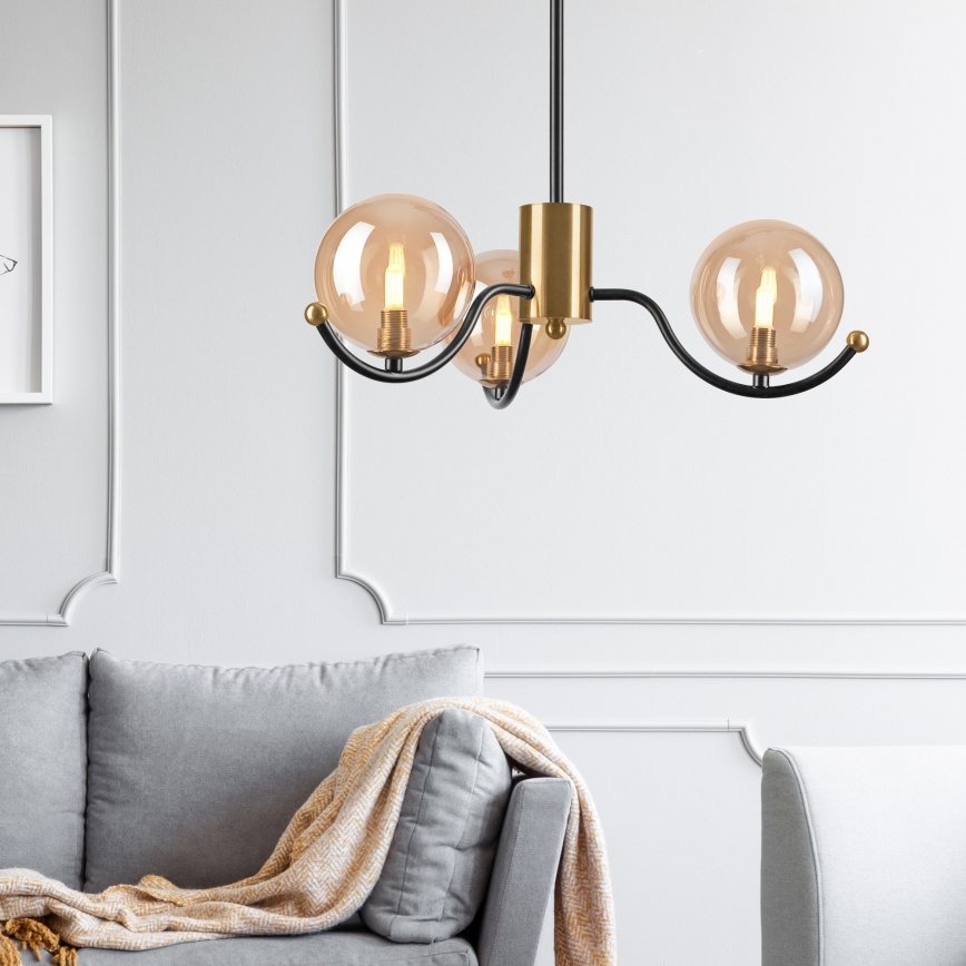 Hanglamp met vaste pendel GEORGIA 3xE14/5W/230V goud/gerookt beige