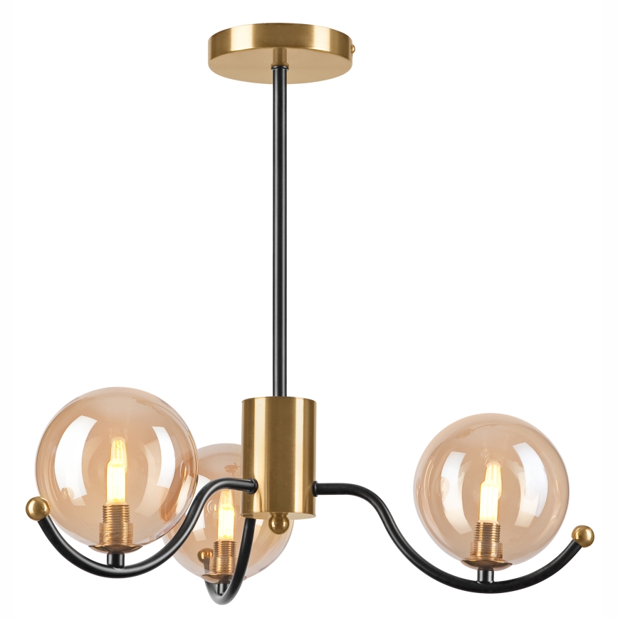 Hanglamp met vaste pendel GEORGIA 3xE14/5W/230V goud/gerookt beige