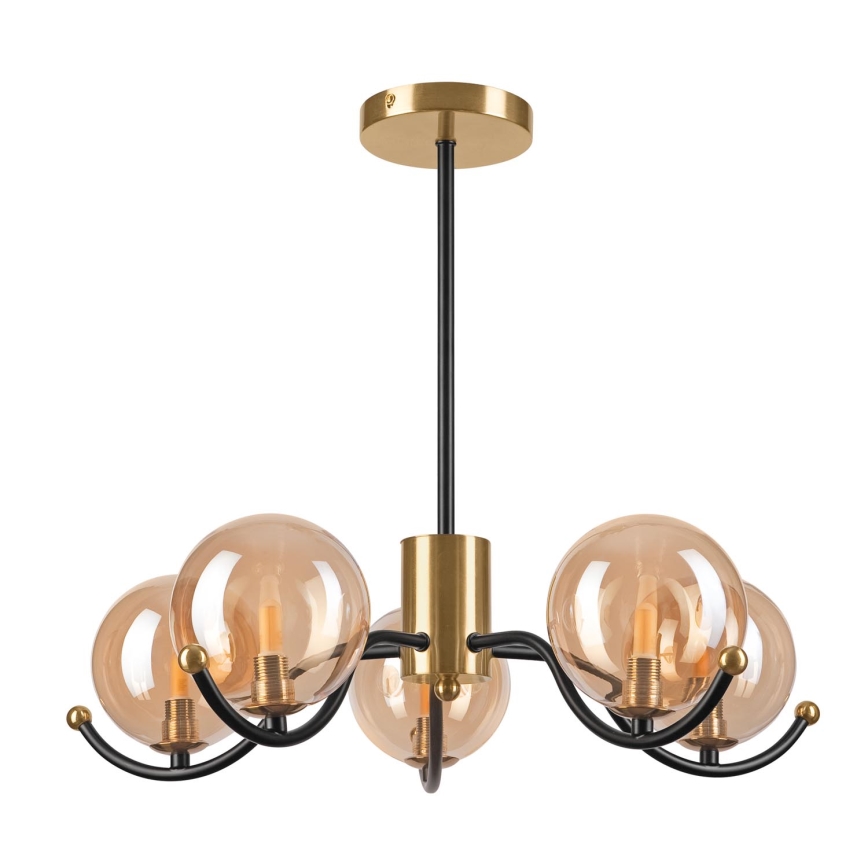 Hanglamp met vaste pendel GEORGIA 5xE14/5W/230V goud/gerookt beige