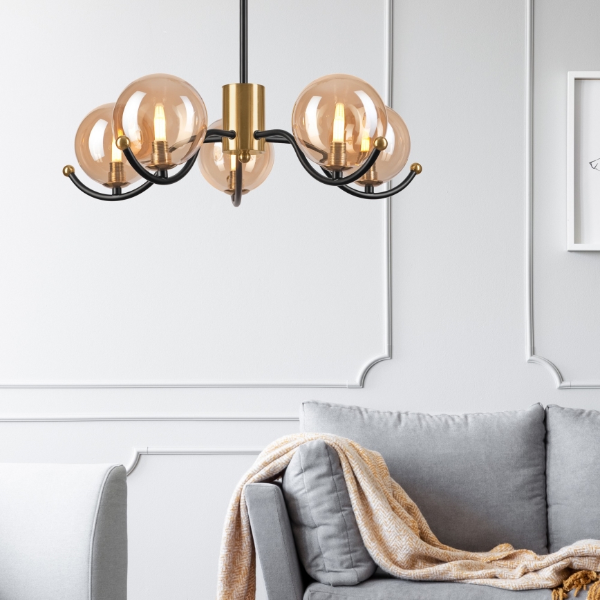 Hanglamp met vaste pendel GEORGIA 5xE14/5W/230V goud/gerookt beige