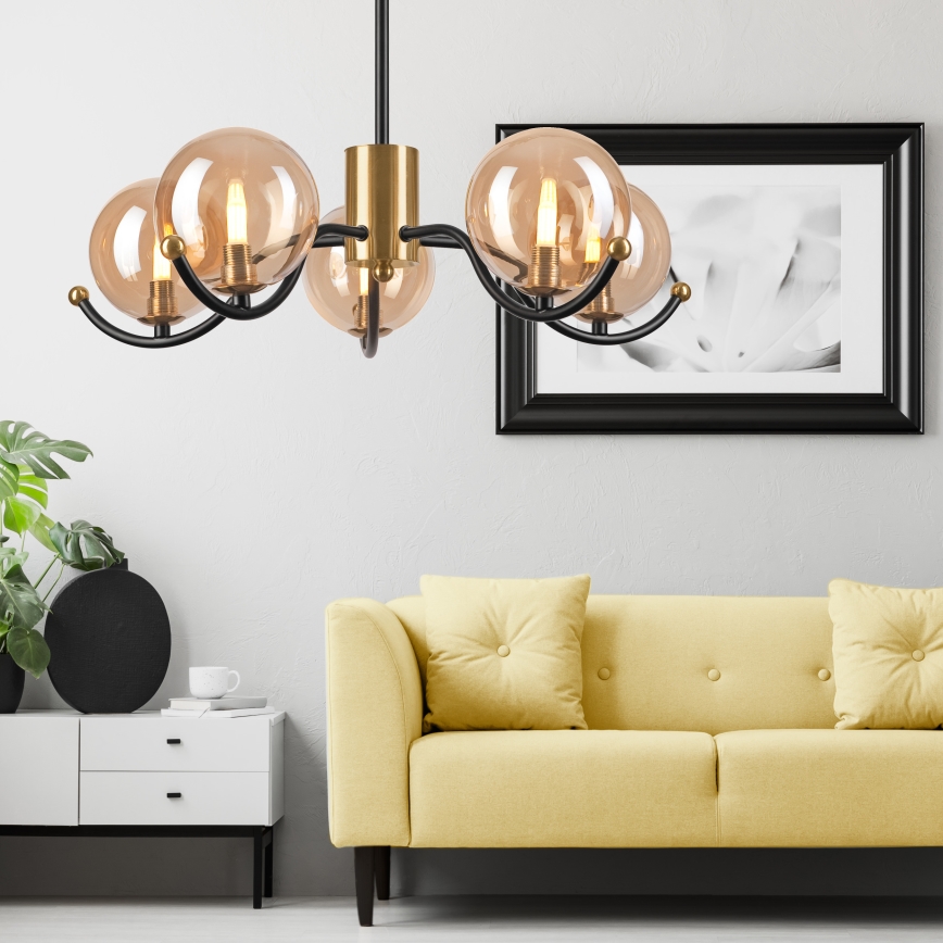 Hanglamp met vaste pendel GEORGIA 5xE14/5W/230V goud/gerookt beige