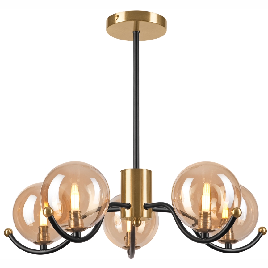 Hanglamp met vaste pendel GEORGIA 5xE14/5W/230V goud/gerookt beige