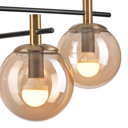 Hanglamp met vaste pendel LILOU 4xE14/5W/230V goud/zwart/gerookt beige