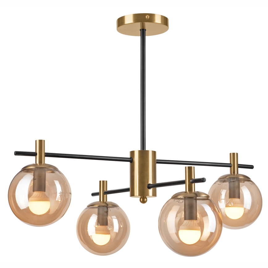 Hanglamp met vaste pendel LILOU 4xE14/5W/230V goud/zwart/gerookt beige