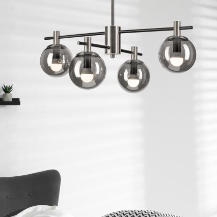 Hanglamp met vaste pendel LILOU 4xE14/5W/230V mat chroom/gerookt