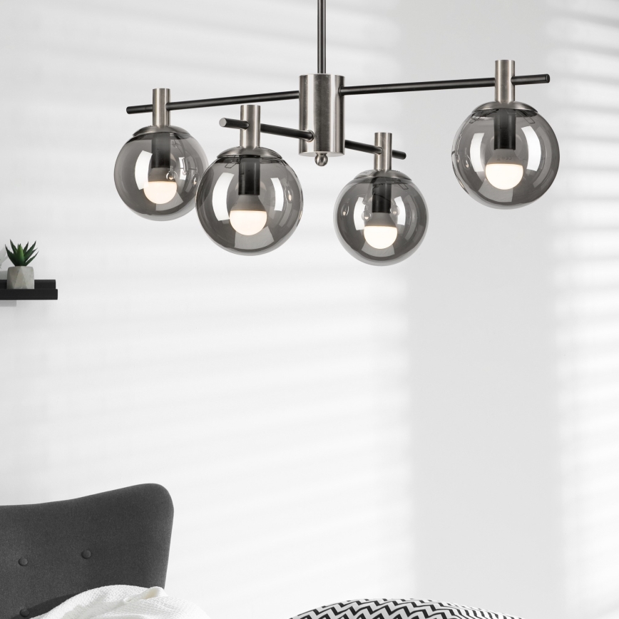 Hanglamp met vaste pendel LILOU 4xE14/5W/230V mat chroom/gerookt