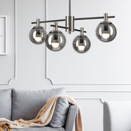 Hanglamp met vaste pendel LILOU 4xE14/5W/230V mat chroom/gerookt