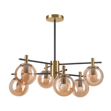 Hanglamp met vaste pendel LILOU 6xE14/5W/230V goud/zwart/gerookt beige