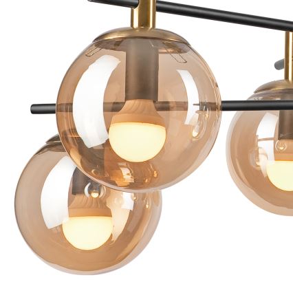 Hanglamp met vaste pendel LILOU 6xE14/5W/230V goud/zwart/gerookt beige