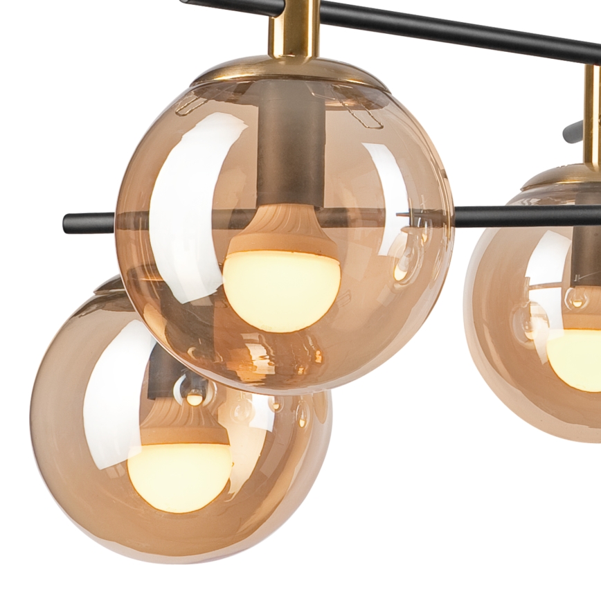 Hanglamp met vaste pendel LILOU 6xE14/5W/230V goud/zwart/gerookt beige