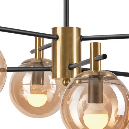 Hanglamp met vaste pendel LILOU 6xE14/5W/230V goud/zwart/gerookt beige