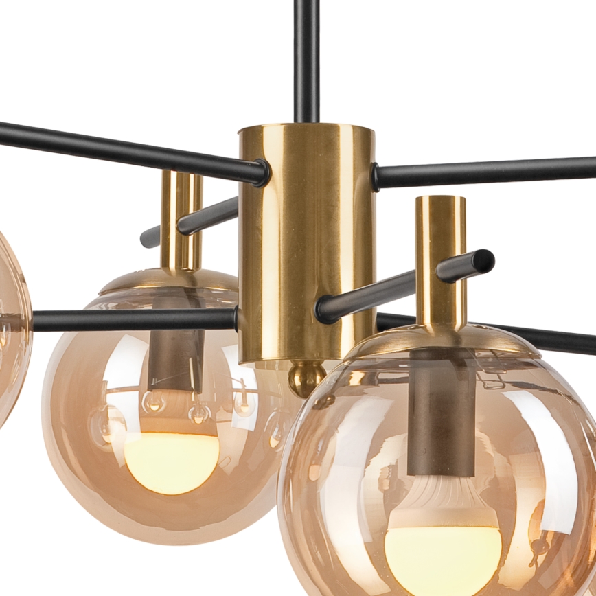 Hanglamp met vaste pendel LILOU 6xE14/5W/230V goud/zwart/gerookt beige