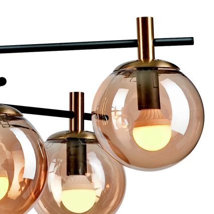 Hanglamp met vaste pendel LILOU 6xE14/5W/230V goud/zwart/gerookt beige