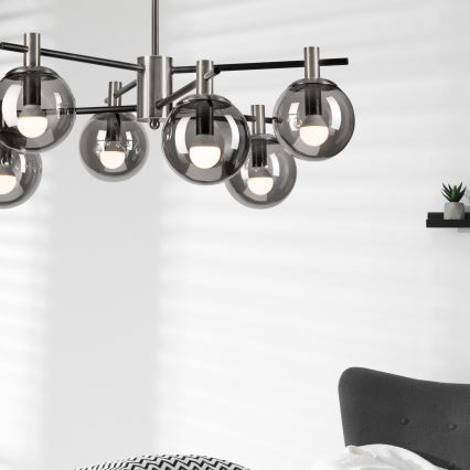 Hanglamp met vaste pendel LILOU 6xE14/5W/230V mat chroom/gerookt
