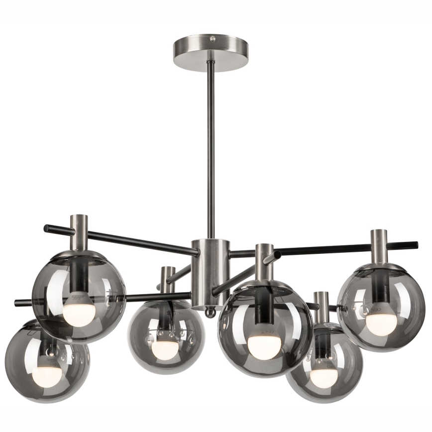 Hanglamp met vaste pendel LILOU 6xE14/5W/230V mat chroom/gerookt