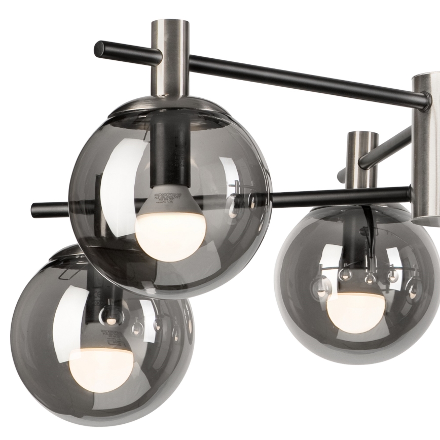 Hanglamp met vaste pendel LILOU 6xE14/5W/230V mat chroom/gerookt
