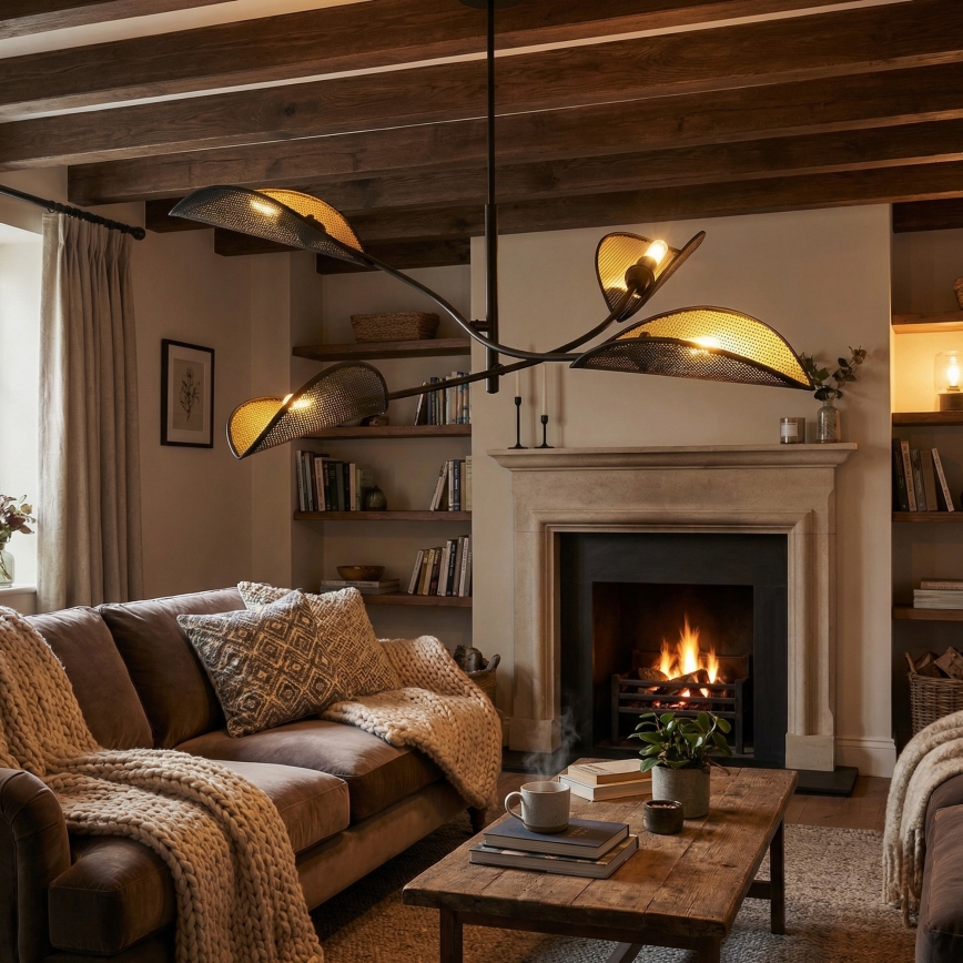 Hanglamp met vaste pendel LOTUS 4xE14/10W/230V zwart/goud